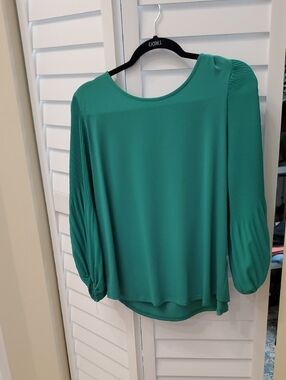 Adrianna Papell Teal Green Pleated Bishop Sleeve Blouse